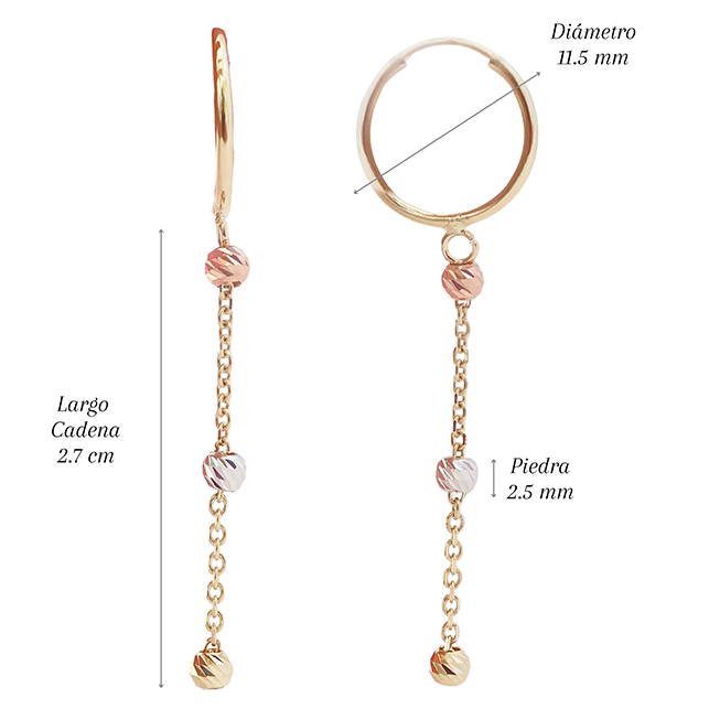 Amor Eterno - Arracadas Colgantes 3 Oros / Aretes 10k